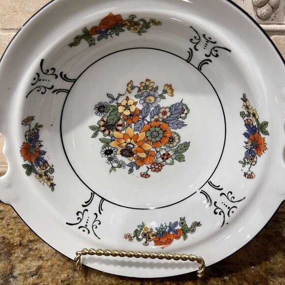 Celebrate Serving Bowl German Multicolor Flowers Side Handles Stamped 8.25" - Picture 3 of 10